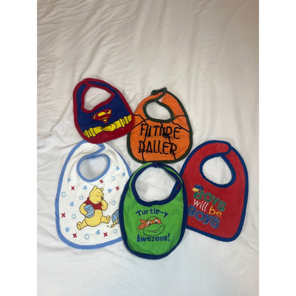 Disney Winnie The Pooh Bib Superman, TMNT, NBA Lot Of 5